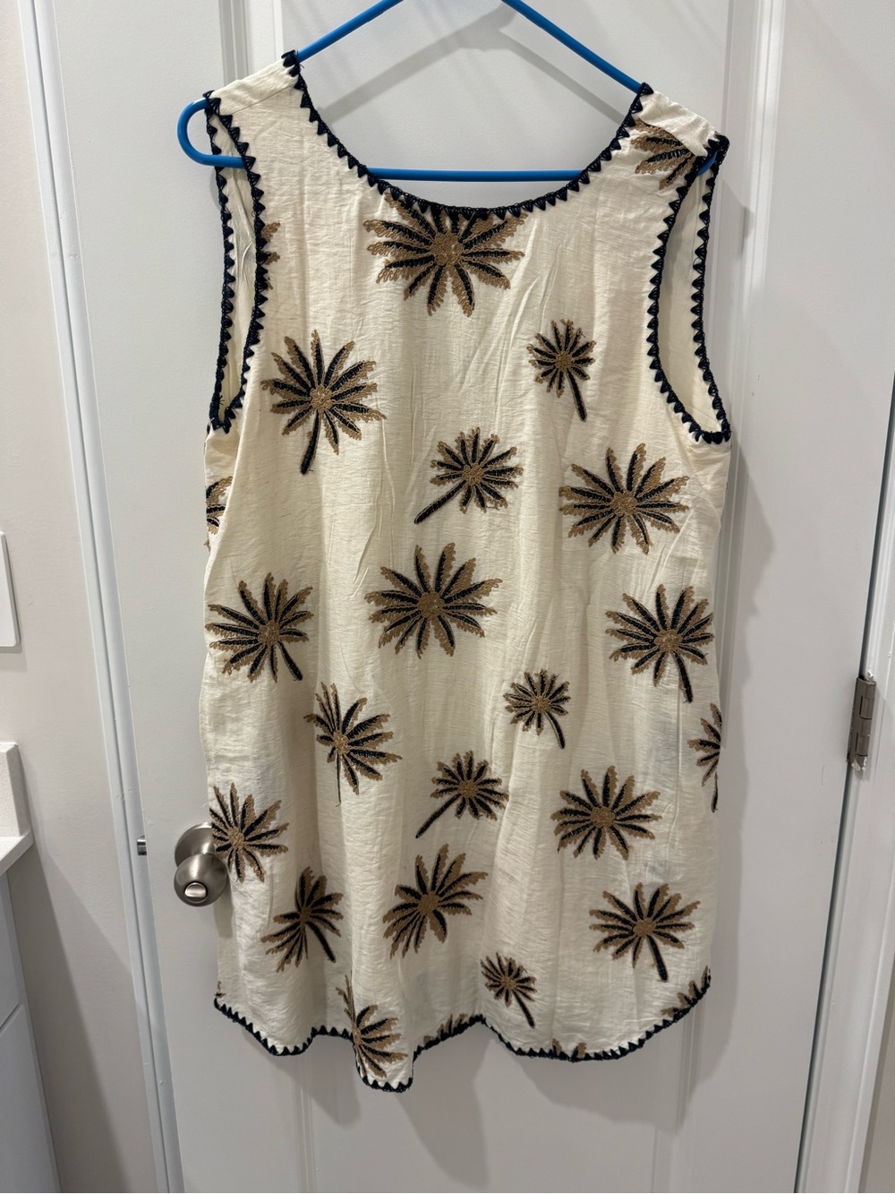 TCEC Embroidered Cream Floral Sleeveless Dress